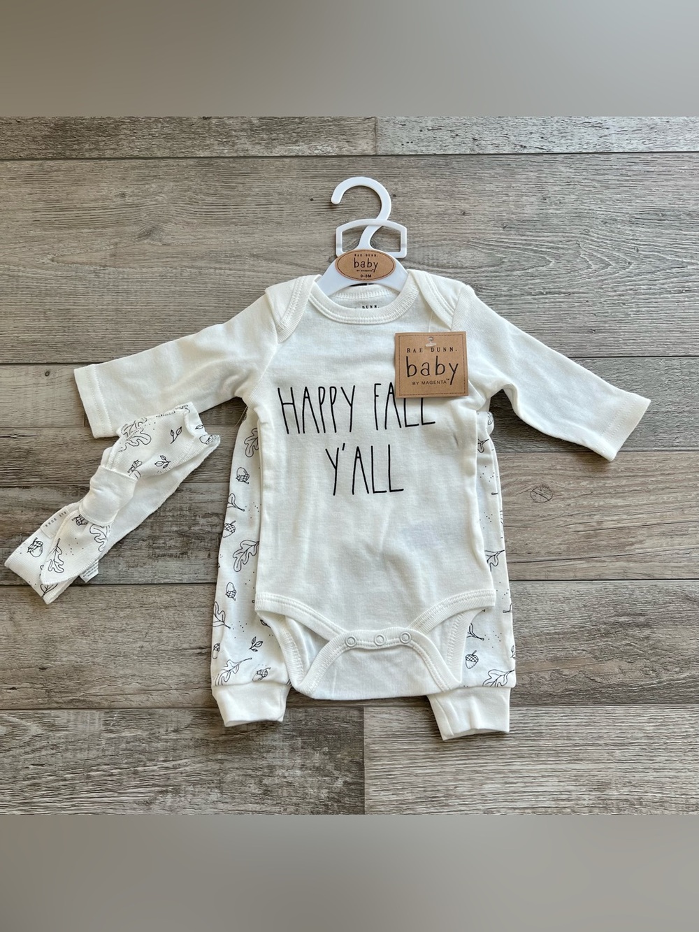 NWT Rae Dunn "Happy Fall Y'all" Onesie, Leggings & Headband Set 0-3 Months